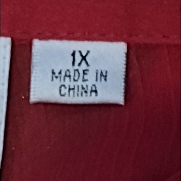 Linea By Louis Dell'Olio Red Sheer Button Front Blouse Size 1X - Picture 9 of 15